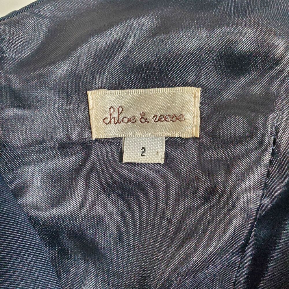 Chloe & Reese Women's Dress Size 2 Navy Blue 100% Silk Taffeta Peplum Lined - Picture 6 of 9